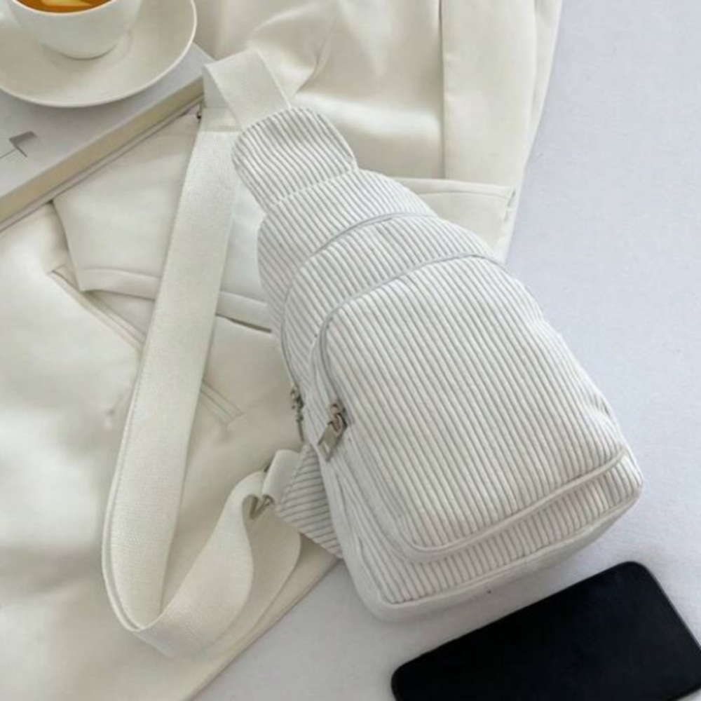 Adjustable Corduroy Minimalist Sling Bag - White Cream